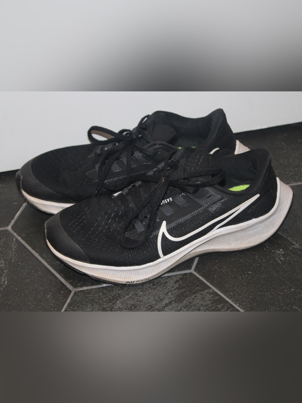 Nike Air Zoom Pegasus 38 Black White Volt Running Shoes Kids 5Y/Women’s 6.5